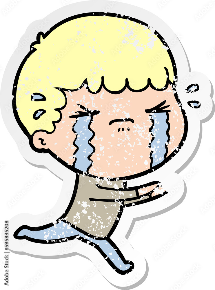 distressed sticker of a cartoon man crying distressed sticker of a cartoon man crying