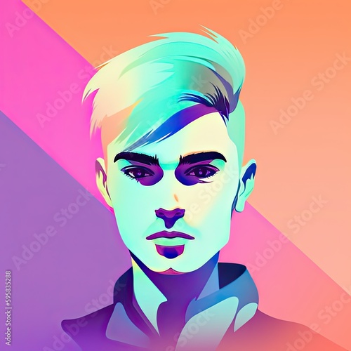 Profile of a modern hipster, punk guy with a vivid color hairstyle. Illustration. Generative AI.