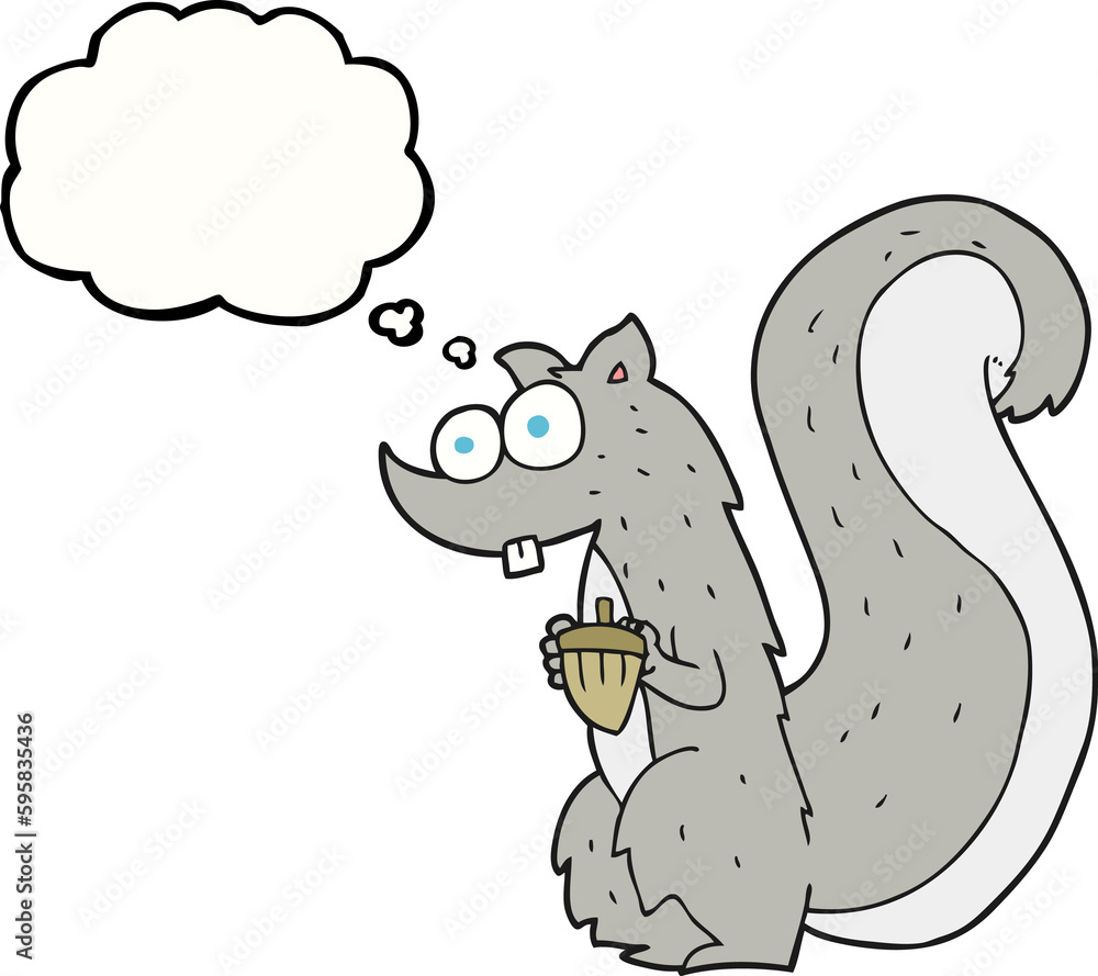 freehand drawn thought bubble cartoon squirrel with nut freehand drawn thought bubble cartoon squirrel with nut