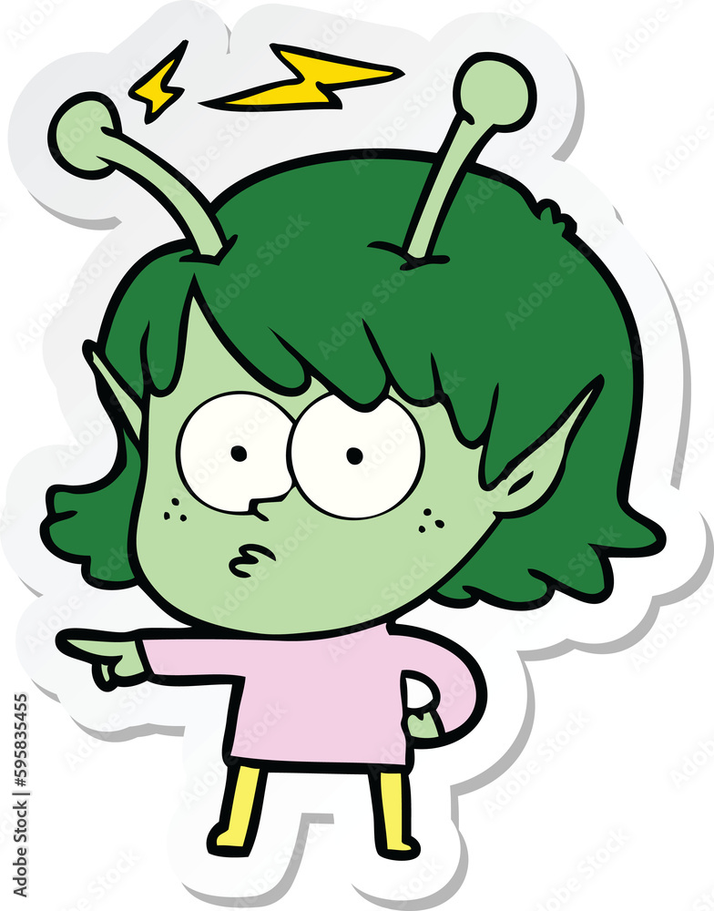 sticker of a cartoon alien girl sticker of a cartoon alien girl