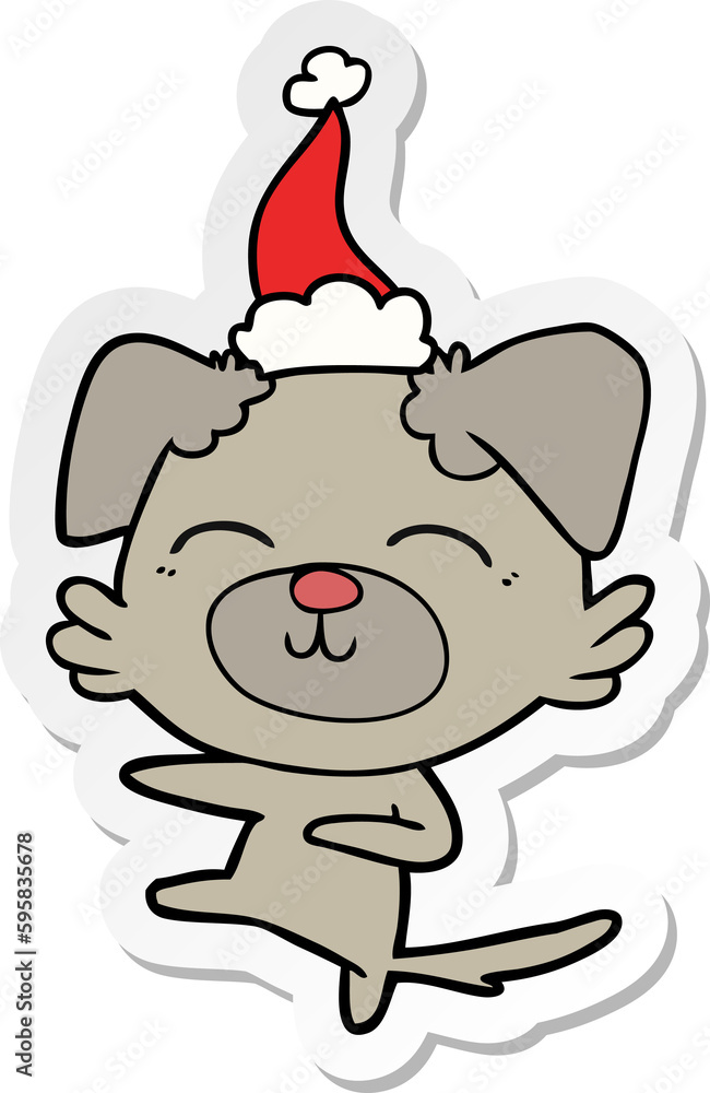 hand drawn sticker cartoon of a dog kicking wearing santa hat hand drawn sticker cartoon of a dog kicking wearing santa hat