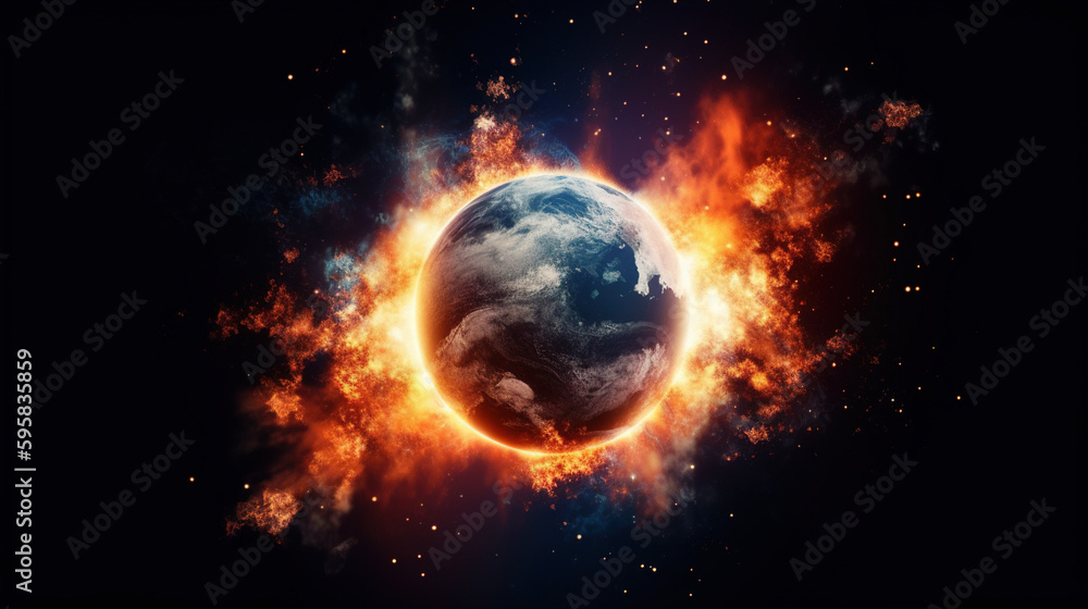 Burning planet Earth. Global warming concept. AI Burning planet Earth. Global warming concept. AI