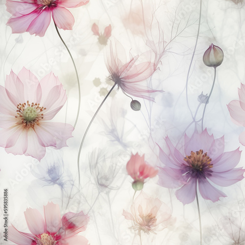 delicate flowers on white background, seamless pattern, Generative AI © Photobank