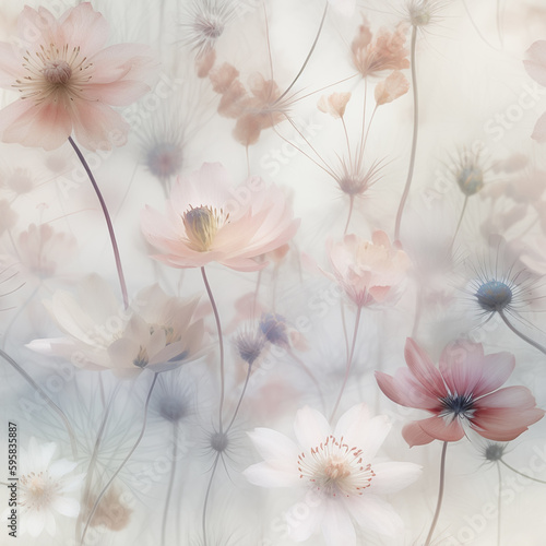 delicate flowers on white background  seamless pattern  Generative AI