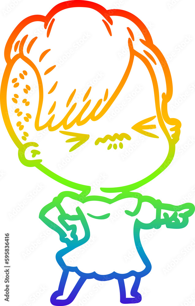rainbow gradient line drawing of a cartoon annoyed hipster girl rainbow gradient line drawing of a cartoon annoyed hipster girl