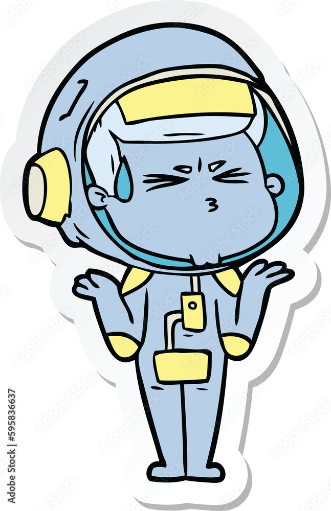 sticker of a cartoon stressed astronaut sticker of a cartoon stressed astronaut