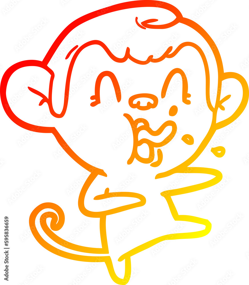 warm gradient line drawing of a crazy cartoon monkey dancing