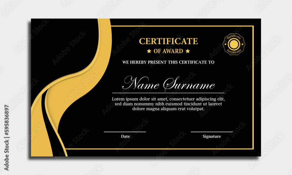 Black and gold certificate with flow lines luxury ornament, modern ...