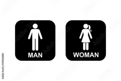 Public toilet man woman gender icon vector set. Restroom sign symbol male female washroom bathroom stick figure silhouette pictogram