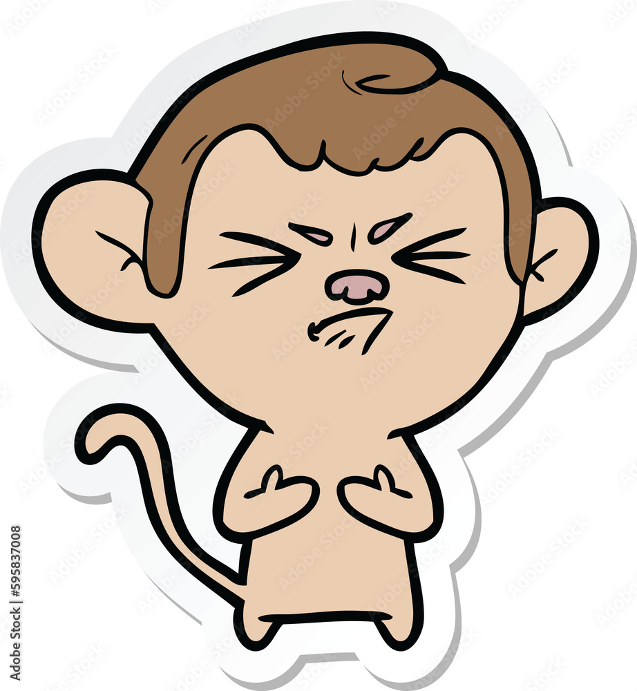 Fototapeta premium sticker of a cartoon annoyed monkey