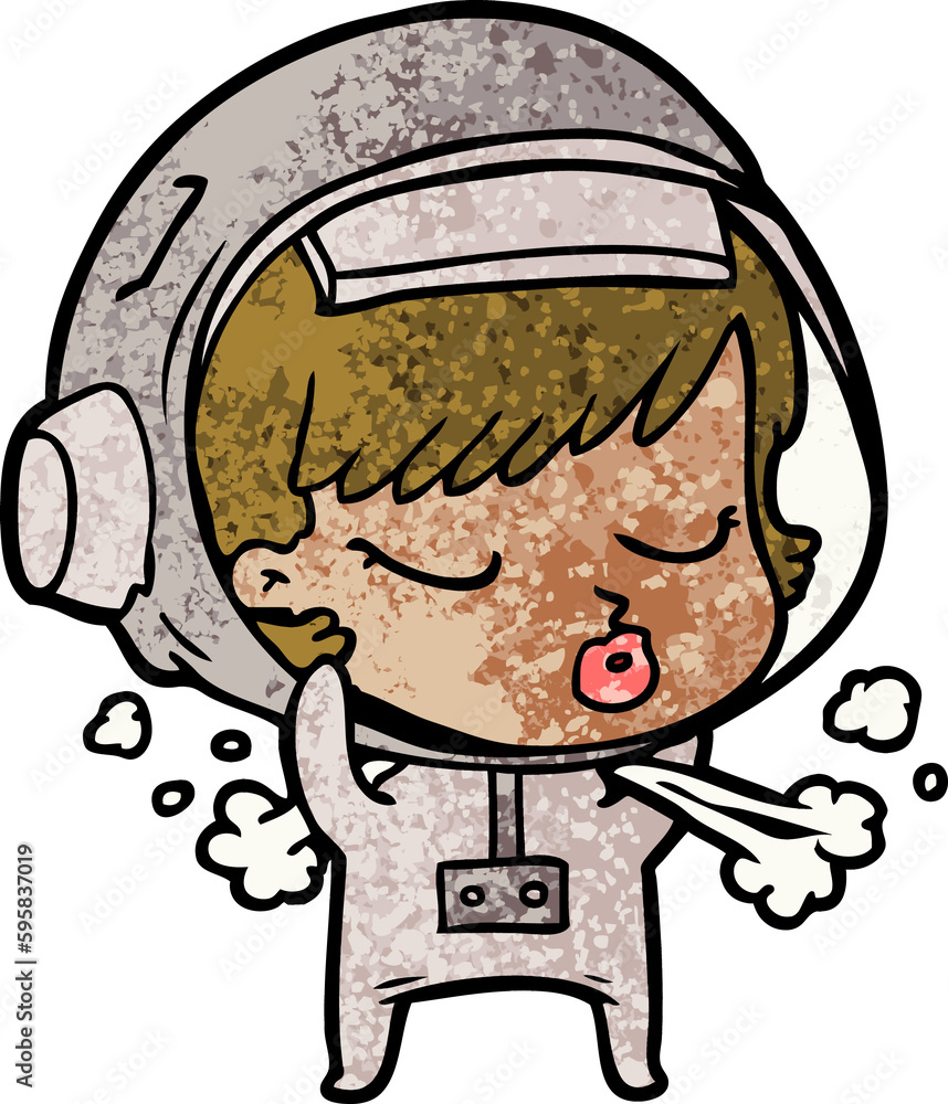 Obraz premium cartoon pretty astronaut girl taking off space helmet