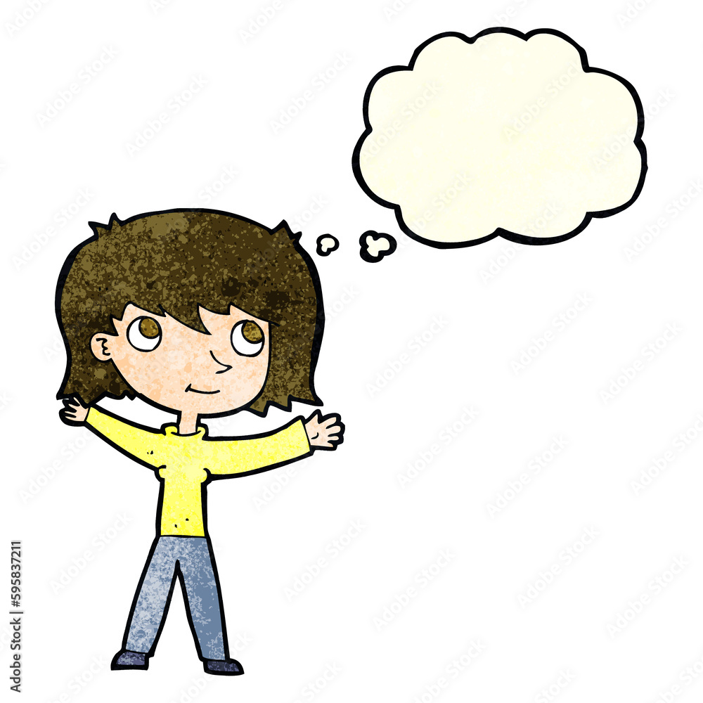 cartoon happy girl with thought bubble cartoon happy girl with thought bubble