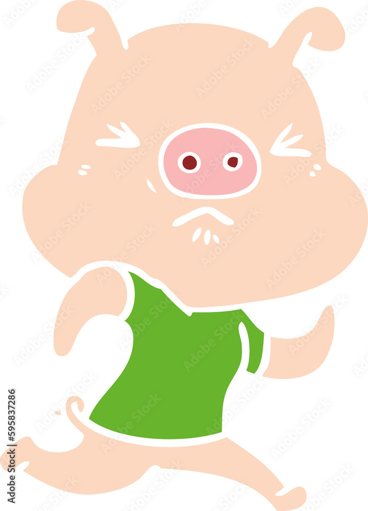 flat color style cartoon angry pig wearing tee shirt flat color style cartoon angry pig wearing tee shirt
