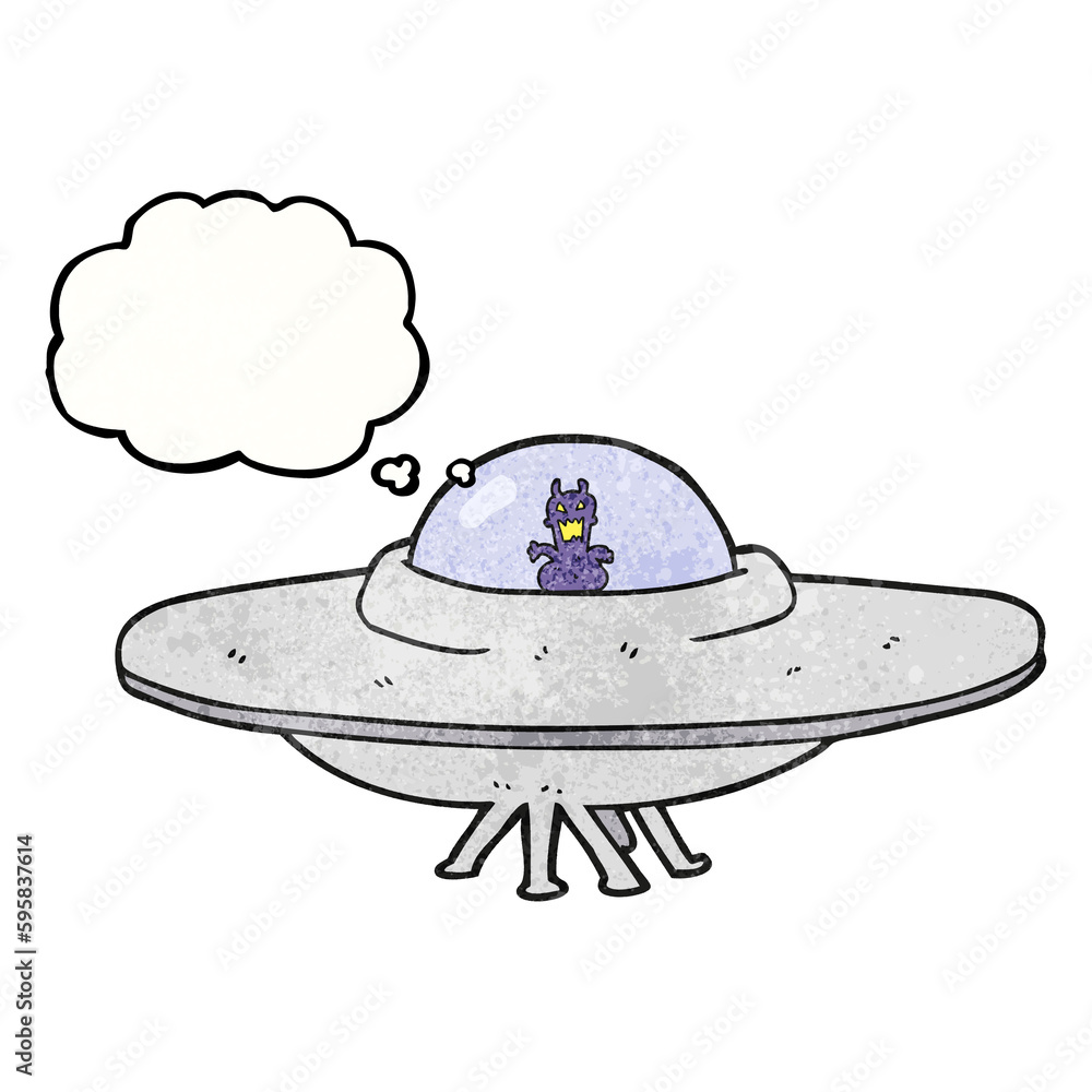 freehand drawn thought bubble textured cartoon UFO freehand drawn thought bubble textured cartoon UFO