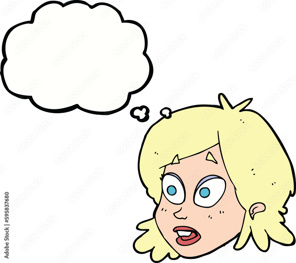 cartoon female face with surprised expression with thought bubble cartoon female face with surprised expression with thought bubble