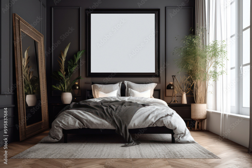 Black and White Boho Bedroom Photo Frame Interior Design Decor with