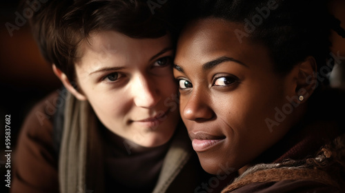 An interracial lesbian couple, lgbtq, pride