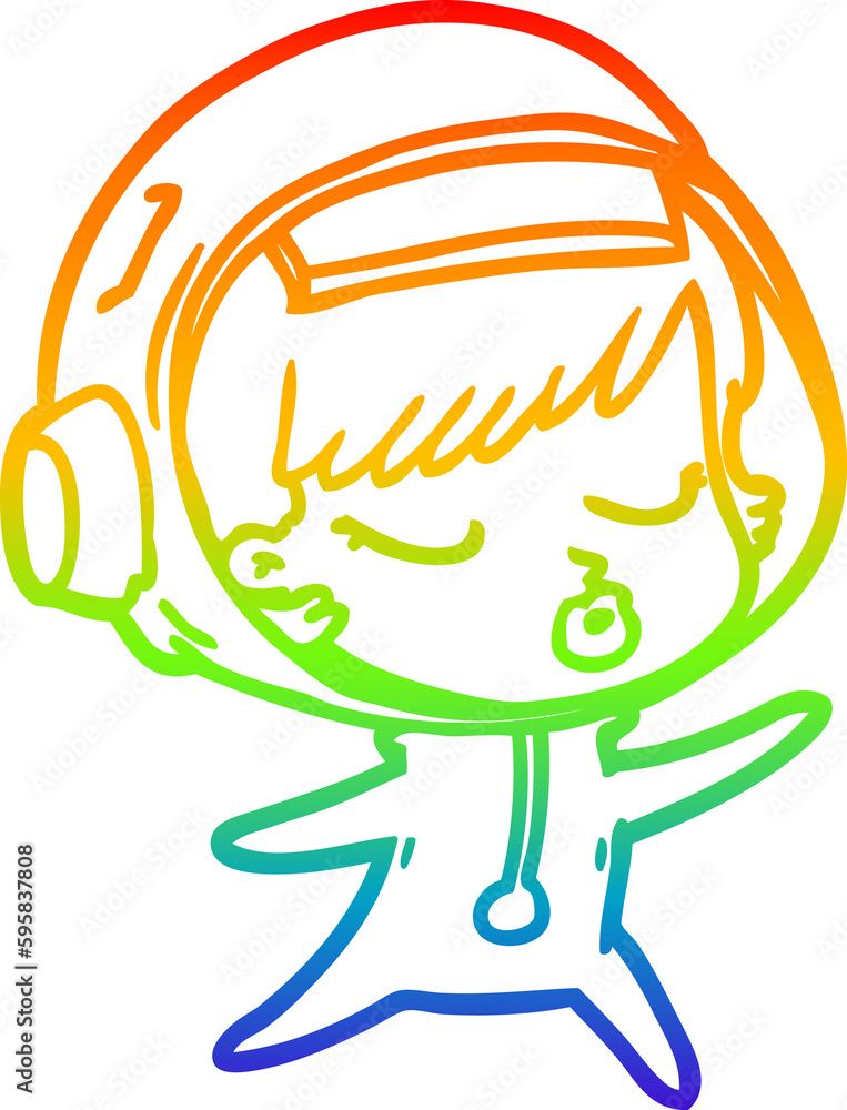rainbow gradient line drawing of a cartoon pretty astronaut girl rainbow gradient line drawing of a cartoon pretty astronaut girl