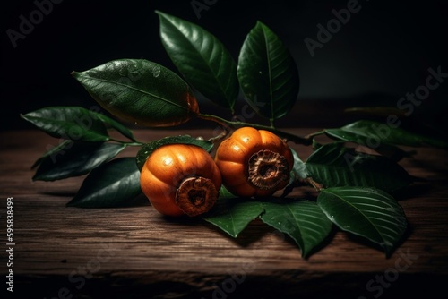 Exotic guarana fruit from the Amazon with its leaves. Generative AI