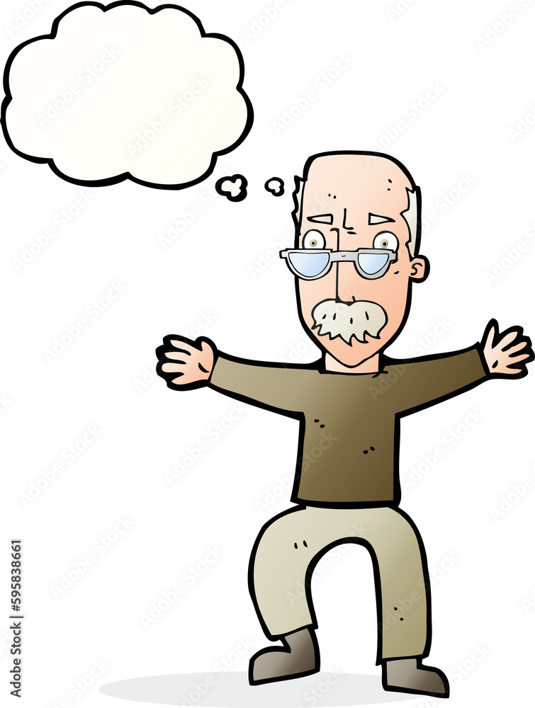 cartoon old man waving arms with thought bubble cartoon old man waving arms with thought bubble