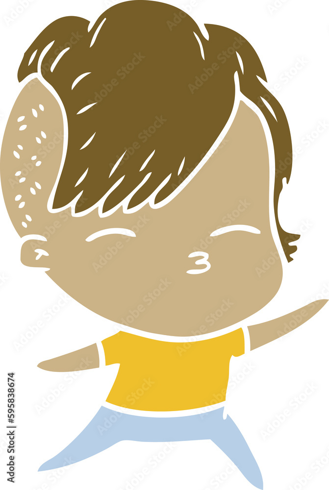 flat color style cartoon squinting girl flat color style cartoon squinting girl