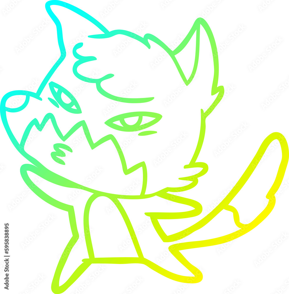 cold gradient line drawing of a clever cartoon fox cold gradient line drawing of a clever cartoon fox