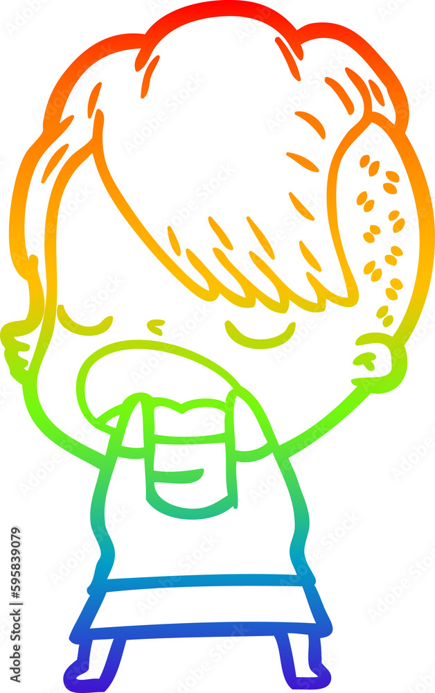 rainbow gradient line drawing of a cartoon cool hipster girl talking rainbow gradient line drawing of a cartoon cool hipster girl talking