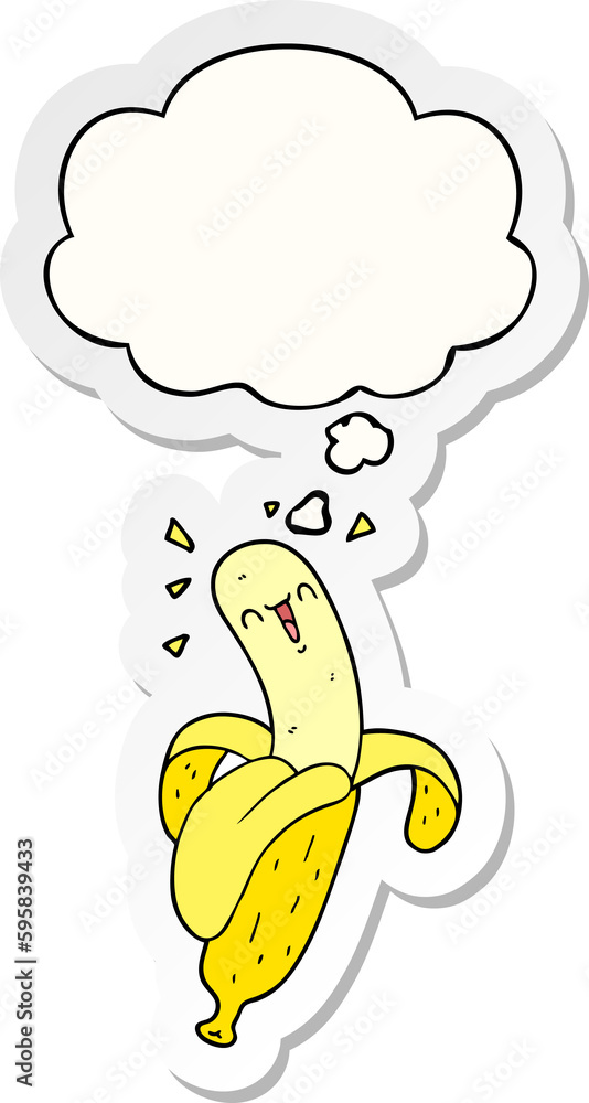 cartoon banana with thought bubble as a printed sticker cartoon banana with thought bubble as a printed sticker