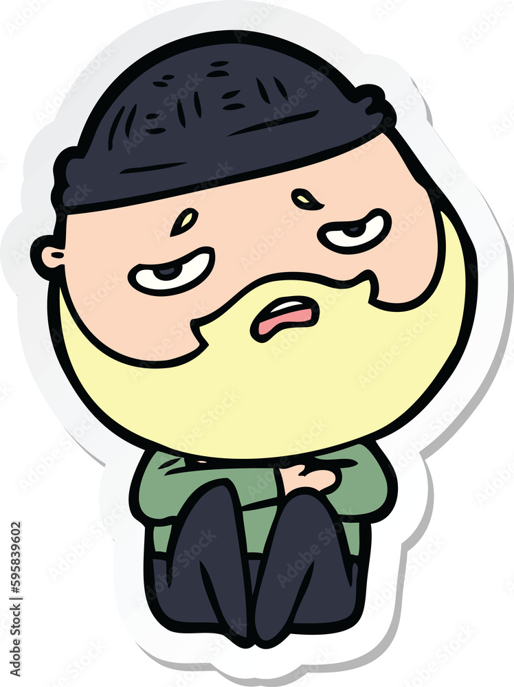 sticker of a cartoon worried man with beard sticker of a cartoon worried man with beard