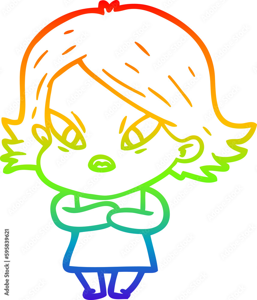 rainbow gradient line drawing of a cartoon stressed woman rainbow gradient line drawing of a cartoon stressed woman