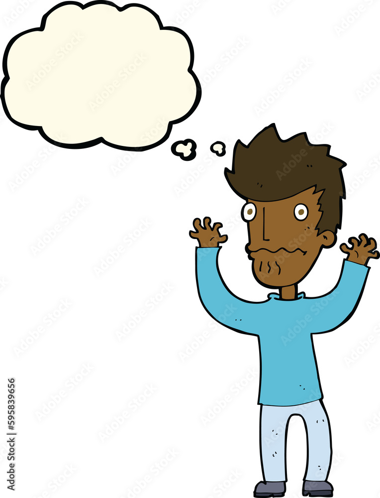 cartoon frightened man with thought bubble cartoon frightened man with thought bubble