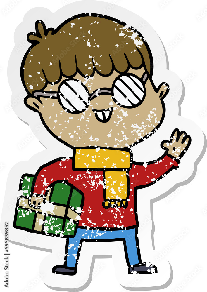 distressed sticker of a cartoon boy wearing spectacles distressed sticker of a cartoon boy wearing spectacles