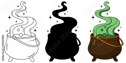 Set of cartoon potion cauldron 