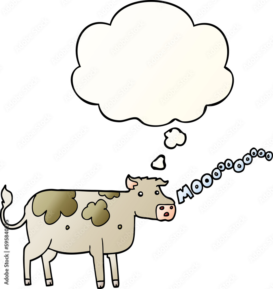 cartoon cow with thought bubble in smooth gradient style cartoon cow with thought bubble in smooth gradient style