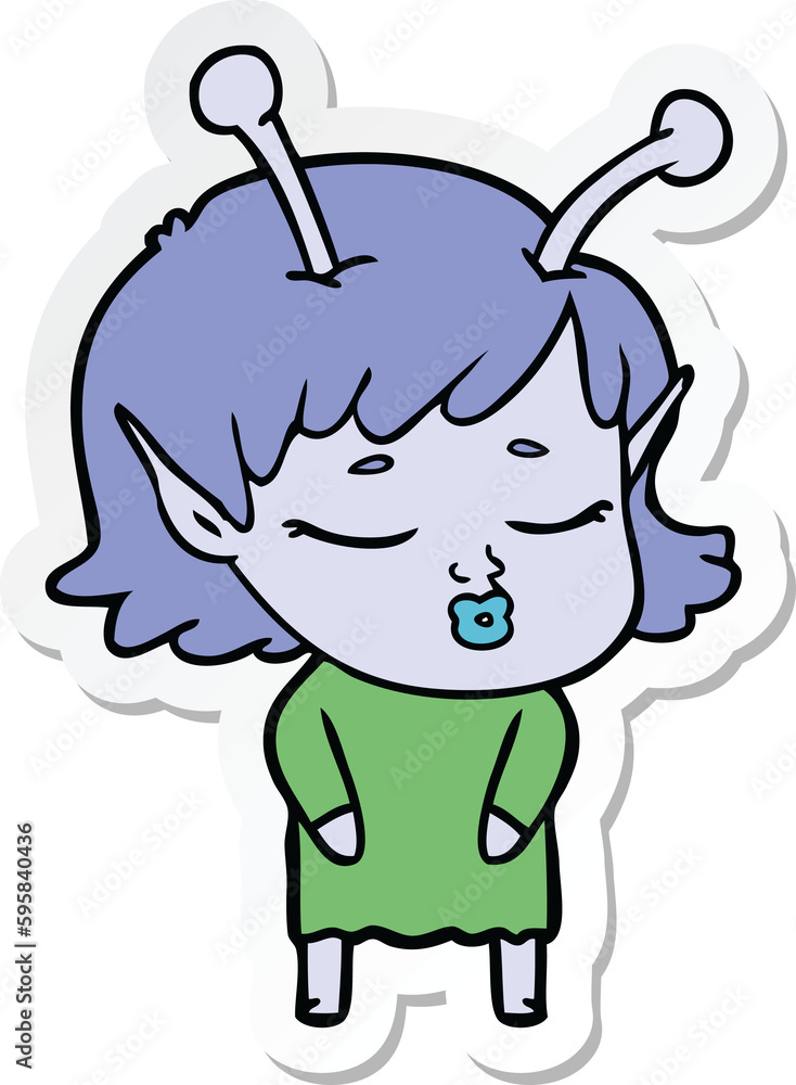 sticker of a cute alien girl cartoon sticker of a cute alien girl cartoon
