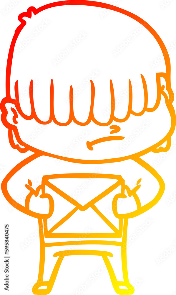 warm gradient line drawing of a cartoon boy with untidy hair warm gradient line drawing of a cartoon boy with untidy hair