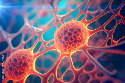 A medical illustration depicting human cells, stem cells, 3D illustration
