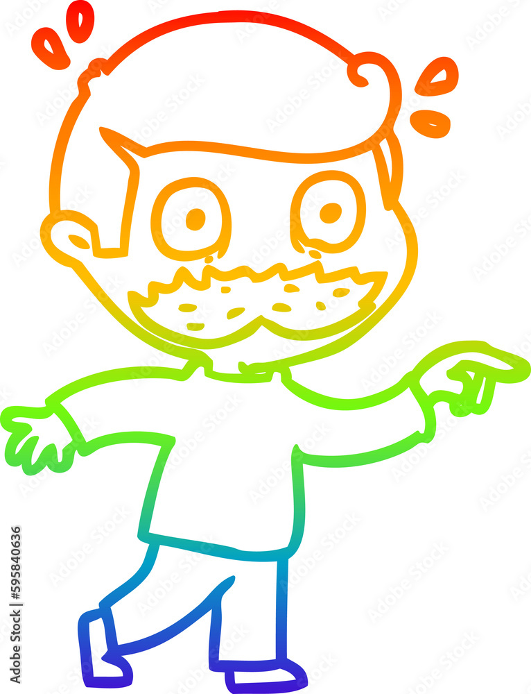 rainbow gradient line drawing of a cartoon man with mustache shocked rainbow gradient line drawing of a cartoon man with mustache shocked