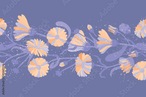Isolated seamless border with the garden flowers