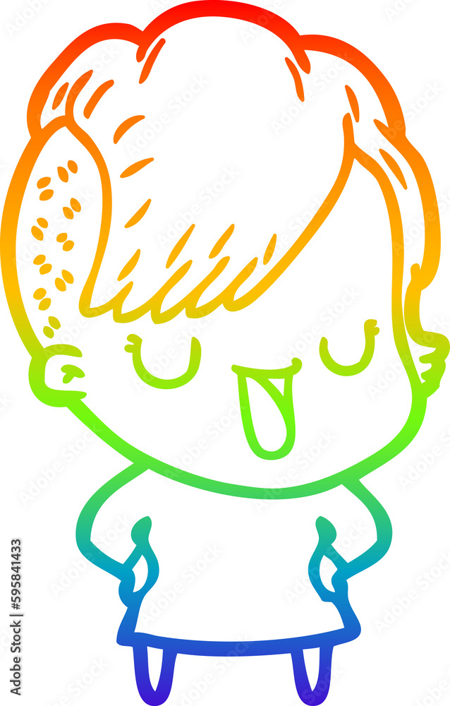 rainbow gradient line drawing of a cute cartoon girl with hipster haircut rainbow gradient line drawing of a cute cartoon girl with hipster haircut