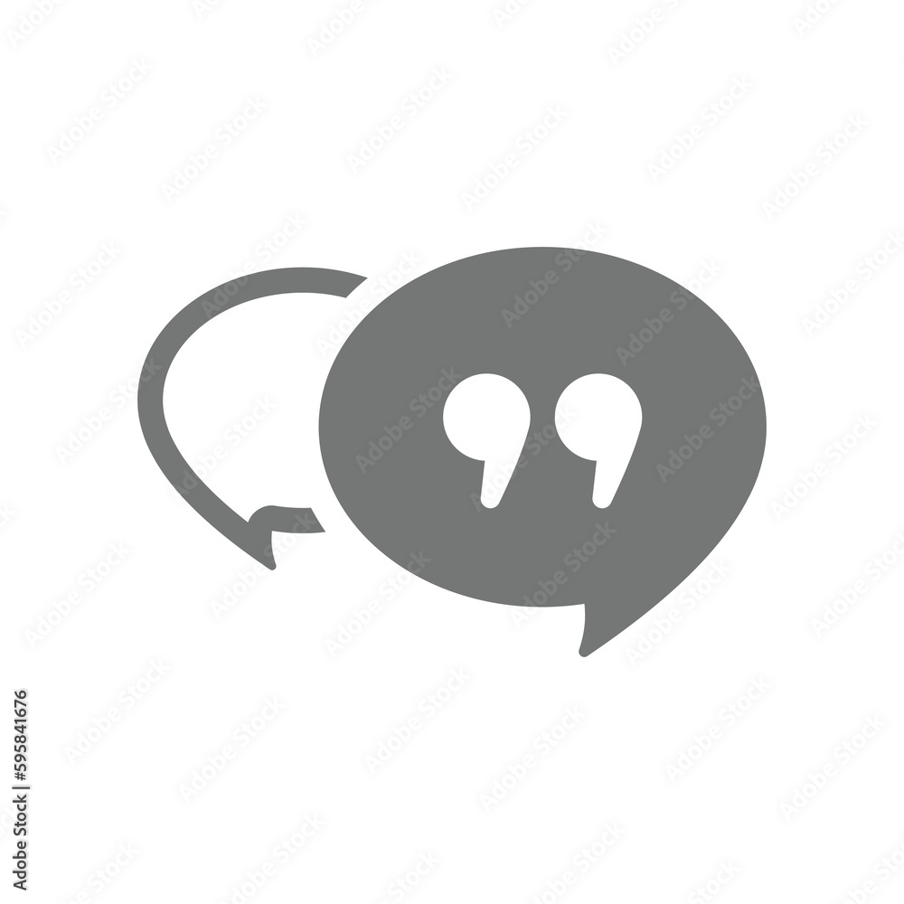 Message bubble and quotation mark vector icon. Chat balloon and quotes symbol. Message bubble and quotation mark vector icon. Chat balloon and quotes symbol.