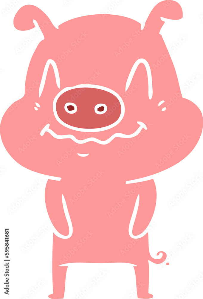 nervous flat color style cartoon pig