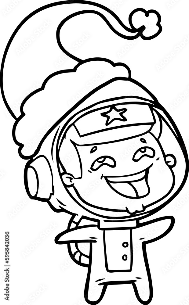 Fototapeta premium hand drawn line drawing of a laughing astronaut wearing santa hat