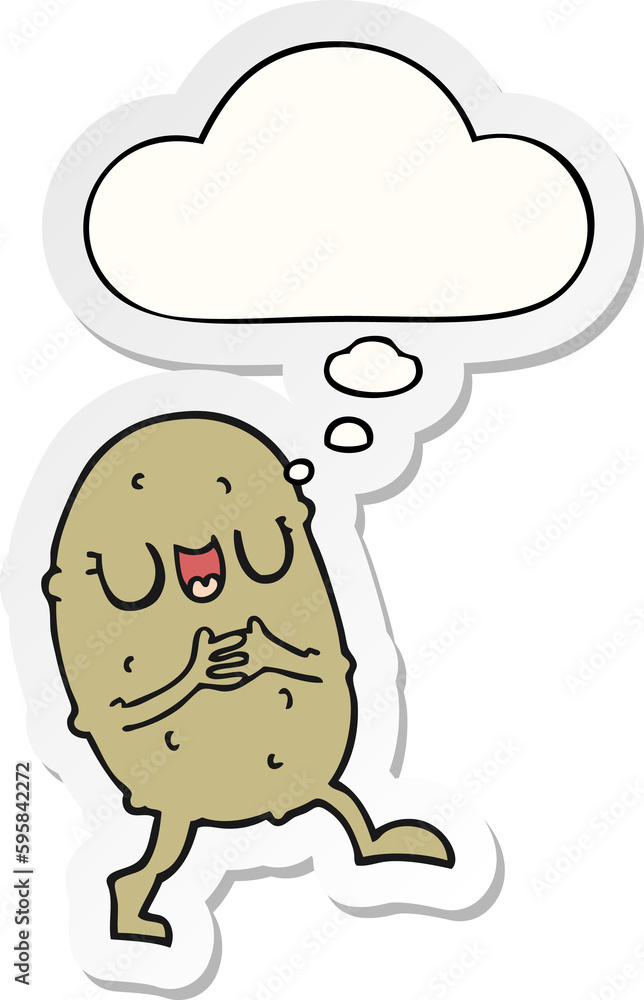 cartoon happy potato with thought bubble as a printed sticker cartoon happy potato with thought bubble as a printed sticker