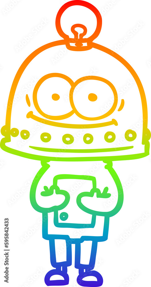 rainbow gradient line drawing of a happy carton robot with light bulb rainbow gradient line drawing of a happy carton robot with light bulb