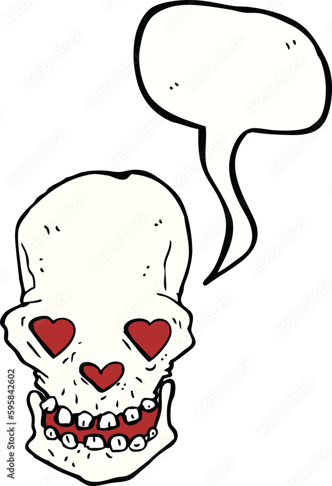 cartoon skull with love heart eyes with speech bubble cartoon skull with love heart eyes with speech bubble