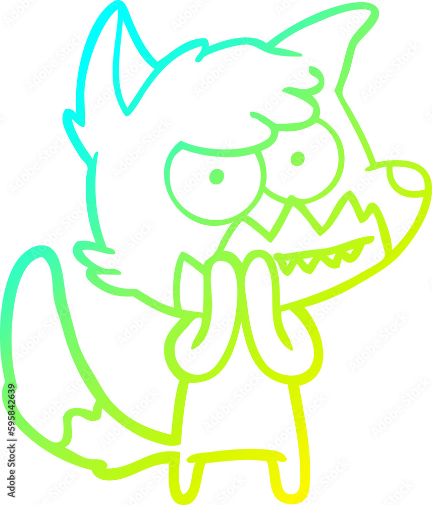 cold gradient line drawing of a cartoon grinning fox cold gradient line drawing of a cartoon grinning fox