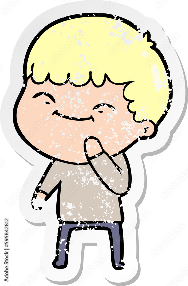distressed sticker of a cartoon happy boy distressed sticker of a cartoon happy boy