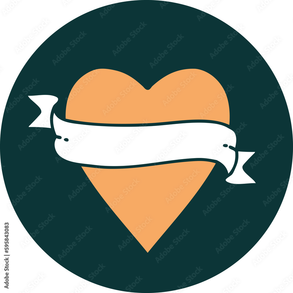 iconic tattoo style image of a heart and banner iconic tattoo style image of a heart and banner