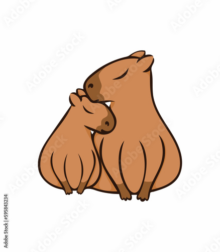 Adorable couple of capybaras. Vector illustration. Capybara image isolated on white background. Simple design element for decoration